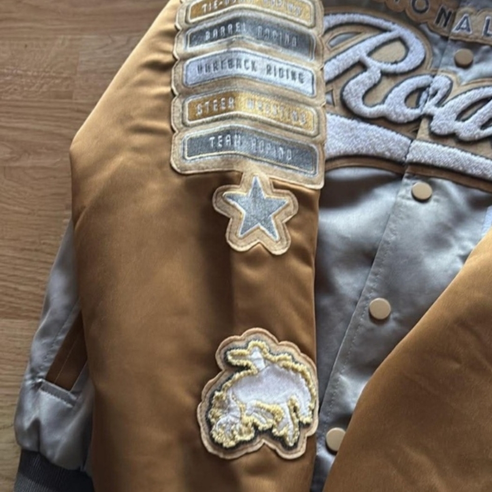 NFR Women's Bomber Jacket in Gray and Gold - Picture 3 of 4